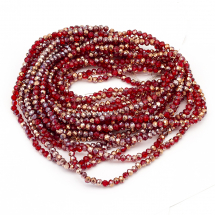 Намистини Гальванічне Скло, Гранені, Мідне Напівпокриття, Рондель, Колір: Червоний, 4х3мм, Отвір 0.4мм, близько 120-123шт/40-43см/нитка, (13WB25458)