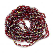 Намистини Гальванічне Скло, Гранені, Напівзелене Покриття, Рондель, Колір: Темно-Червоний, 4х3мм, Отвір 0.4мм, близько 120-123шт/40-43см/нитка, (13WB25462)