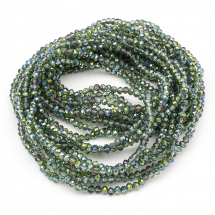 Намистини Гальванічне Скло, Гранені, Напівзелене Покриття, Рондель, Колір: Зелений, 4х3мм, Отвір 0.4мм, близько 120-123шт/40-43см/нитка, (13WB25471)
