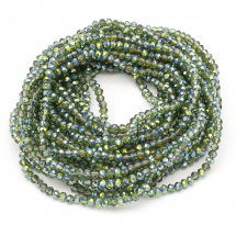 Koraliki Szklane Galwanizacja Fasetowane, Pół-zielona Powłoka 4x3mm 120szt/40cm/sznur, 10 nitek (13WB25472)