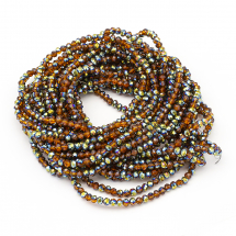 Koraliki Szklane Galwanizacja Fasetowane, Pół-zielona Powłoka 4x3mm 120szt/40cm/sznur, 10 nitek (13WB25473)