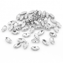 Пришивні Стрази Скляні Гірський Кришталь Кінське око, Основа Латунь Колір Платина, Безбарвний, 15х7х5мм, Отвір 0.8-1мм, (13WB25563)