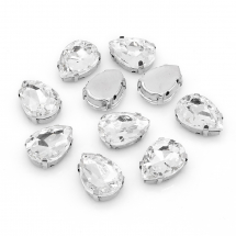 Пришивні Стрази, Скло Гірський Кришталь, Основа Латунь, Крапля, Колір: Безбарвний, Розмір: Довжина 14мм, Ширина 10мм, Товщина 6мм, Отвір 0.8-1мм, (13WB25564)