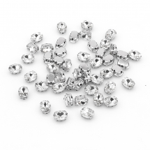 Пришивні Стрази Скляні Гірський Кришталь Овал, Основа Латунь Платина, Безбарвний, 8х6х4мм, Отвір 0.8мм, 50шт/упак (13WB25568)