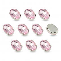 Пришивні Стрази Скляні Гірський Кришталь Овальні Світло-Рожеві, Основа Латунь Колір Платиновий, 8х6х4мм, Отвір 0.8мм, (13WB25570)