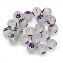 Намистини Гальваніка Скло, Круглі, Матові з Малюном Кленовий Лист, Колір: Індіго, Діаметр 8-8.5мм, Отвір-тіє 1.5мм, (13WB26157)