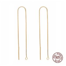 Srebro 925 Baza Sztyfty do Kolczyków z Łańcuszkiem, Pozłacane 18K, 100x0.65mm, otwór 1-2mm, 1para (13WB26174)