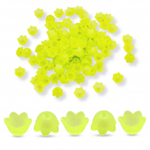 Шапочки для намистин Акрил Прозорі, Морозний Стиль, Квітка, Колір: Зелено-Жовтий, Розмір: 10х9х6.5мм, Отвір 1.5мм, близько 110шт/25г, (13WB26182)