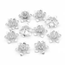 Шапочки для Намистин, Латунь, Квітка, Колір: Срібло, Розмір 16x6.5х5мм, Отвір 0.8мм, (13WB26194)