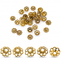 Шапочки для Намистин Металеві, Квітка, Колір: Античне Золото, Розмір: 9х4мм, Отвір 2мм, (13WB26210)