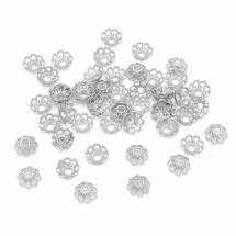 Шапочки для Намистин Металеві, Квітка, Колір: Платина, Розмір: 9х4мм, Отвір 2мм, (13WB26211)