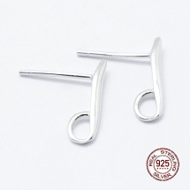 Срібло 925 Родоване Основи для Пусет під Сережки з Петелькою, 14х2мм, Пін 0.8мм, (13WB26261)