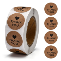 Naklejki, Etykiety "Thank you" Papier Kraft, Drewniany, 25mm, 500szt/rolka (13WB26462)