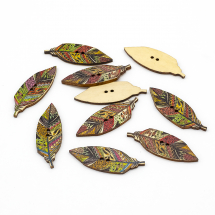 Guziki Drewniane Barwione Listek 42x15mm Kolor: Mix Kolorów 10szt (13WB26502)