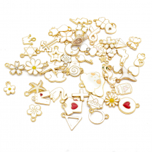 Набір Кулон Підвіски Мікс Біла Емаль, Світле Золото, 9-22х7-18мм, Отвір 1.2-4мм, 45шт/упак (13WB26701)