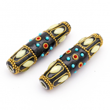 Koraliki Indonezyjskie Glina Polimerowa i Aluminium Ryż Kolor: Czarny 60x16mm 2szt (13WB27204)