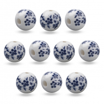 Koraliki Porcelanowe z Printem, Ręcznie Robione, Okrągłe, Niebieski, 6mm, Otwór: 2mm, 10szt (13WB27216)