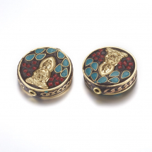 Koraliki Indonezyjskie Glina Polimerowa i Mosiądz Okrągły Płaski Bogini Miłosierdzia 28-29x9-10mm 2szt (13WB27235)
