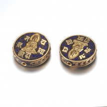 Koraliki Indonezyjskie Glina Polimerowa i Mosiądz Okrągły Płaski Bogini Miłosierdzia Niebieski 28x9mm 2szt (13WB27236)