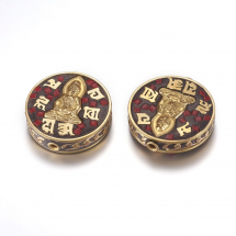 Koraliki IIndonezyjskie Glina Polimerowa i Mosiądz Bogini Miłosierdzia Kolor: Czerwony 28x9mm 2szt (13WB27237)