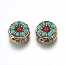 Koraliki Indonezyjskie Glina Polimerowa i Mosiądz Okrągłe Płaskie 15-16.5x9.5-10.5mm 2szt (13WB27243)