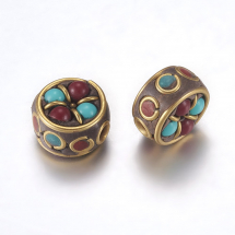 Koraliki Indonezyjskie Glina Polimerowa i Mosiądz Okrągłe Płaskie 12-13x7.5-9mm 2szt (13WB27252)