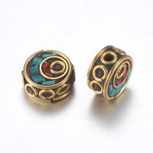Koraliki Indonezyjskie Glina Polimerowa i Mosiądz Okrągły Płaski12-13x6-7.5mm 2szt (13WB27256)