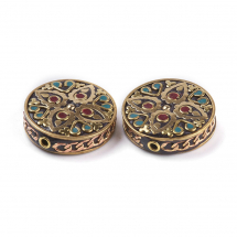 Koraliki Indonezyjskie Glina Polimerowa i Mosiądz Okrągły Płask 30x9.5mm 2szt (13WB27265)