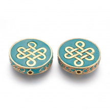 Koraliki z Indonezyjskie Gliny Polimerowej i Metalu, Okrągły Płaski, Kolor: Niebieski, 28x7.5mm, 2szt (13WB27266)