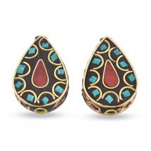 Koraliki Indonezyjskie Glina Polimerowa i Mosiądz, Kropla, 26x17.5x8mm, 2 szt (13WB27271)