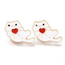 Broszka Kot Stop Metalowy i Emalia 18x25x2mm Kolor: Biały 1szt (13WB27296)