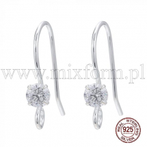 Srebro 925 Hak Bigle z Cyrkoniami, Baza do Kolczyków, 13x16mm, Pin 0.5mm, 2szt (13WB27710)