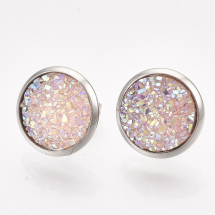 Kolczyki Sztyfty Stal Nierdzewna i Żywica 14mm Pin 0.8mm Kolor: Jasnoróżowy 1para (13WB27865)