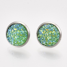 Kolczyki Sztyfty Stal Nierdzewna i Żywica 14mm Pin 0.8mm Kolor: Zielony 1para (13WB27867)