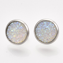 Kolczyki Sztyfty Stal Nierdzewna i Żywica 14mm Pin 0.8mm Kolor: Przezroczyste AB 1para (13WB27868)