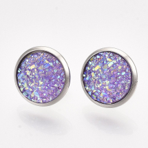 Kolczyki Sztyfty Stal Nierdzewna i Żywica 14mm Pin 0.8mm Kolor:Jasnofioletowy 1para (13WB27869)