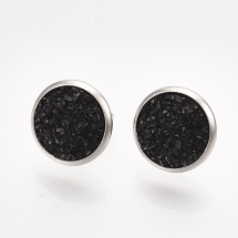 Kolczyki Sztyfty Stal Nierdzewna i Żywica 14mm Pin 0.8mm Kolor: Czarny 1para (13WB27871)
