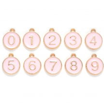 Zestaw Wisiorek Cyfry od 0 do 9 Emalia 14.5x12x2.5mm. Otwór 1.4mm Kolor: Różowy 10szt/set (13WB27883)