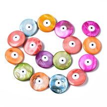 Koraliki z Muszli Rzecznych Płaskie Okrągłe Dwustronne Oko Kolor: Mix 24-25x5-6mm Otwór 0.9mm 16szt/40cm/nić (13WB27836)