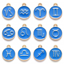 Zestaw Wisiorek Znaki Zodiaku Emalia 15x12x2mm Otwór 1.5mm Kolor: Niebieski 12szt/ Zestaw (13WB27888)
