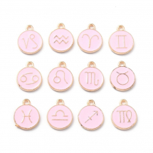 Підвіски Набір Знаки Зодіаку, Сплав та Емаль, Колір: Рожевий, Розмір: 15х12х2мм, Отвір: 1.5мм, 12 шт/набір, (13WB27898)