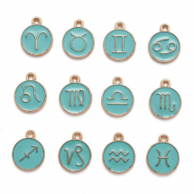 Zestaw Wisiorek Znaki Zodiaku Emalia 15x12x2mm Otwór 1.5mm Kolor: Jasnozielony 12szt/ Zestaw (13WB27899)