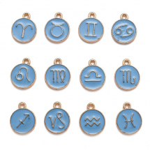 Підвіски Набір Знаки Зодіаку, Сплав і Емаль, Колір: Небесно-блакитний, Розмір: 15х12х2мм, Отвір: 1.5мм, 12 шт/набір, (13WB27900)