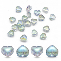 Koraliki Szklane, Przezroczysty, Barwione Sprejem, Tęczowy, Serce, Jasnozielony, 6x6x4mm, 20szt (13WB27933)