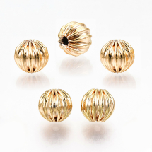 Koraliki Mosiądz, Karbowane, Pozłacane 18K, Rozmiar 6mm, otwór 1.2mm, 5szt (13WB28254)