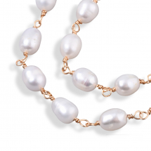 Łańcuszek z Koralikami Mosiądz i Perły Naturalne 6-8x6mm Kolor: Złoty 1m/szpula (13WB28427)