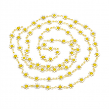 Ланцюг Ручна Робота, Латунь і Емаль, Стійке Покриття, Паяна, Маргаритка, Колір: Золото і Білий, Розмір: 12.5х7.5х2мм, (13WB28483)