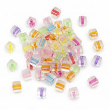 Koraliki Akrylowe Przezroczyste, Kostki, Mix 7x7x7mm, Otwór: 2mm, okolo 65szt/25g (13WB28611)