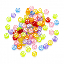 Koraliki Akrylowe, Przezroczyste, Okrągłe, Smile, Mix, 10x5mm, otwor 2mm, okolo 70szt/25g (13WB28626)