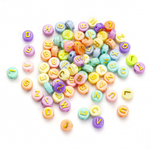 Koraliki Akryl, Płaskie Okrągłe z Literami, Alfabet, Mix i Złoto, 10x6mm, otwor 2mm, okolo 77szt/25g (13WB28631)